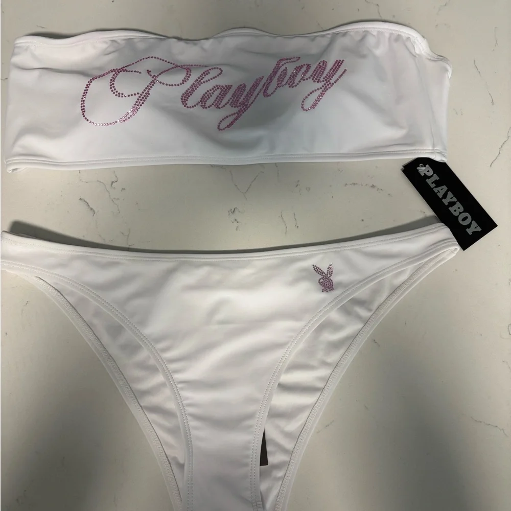 PLAYBOY White Strapless Bandeau Bikini